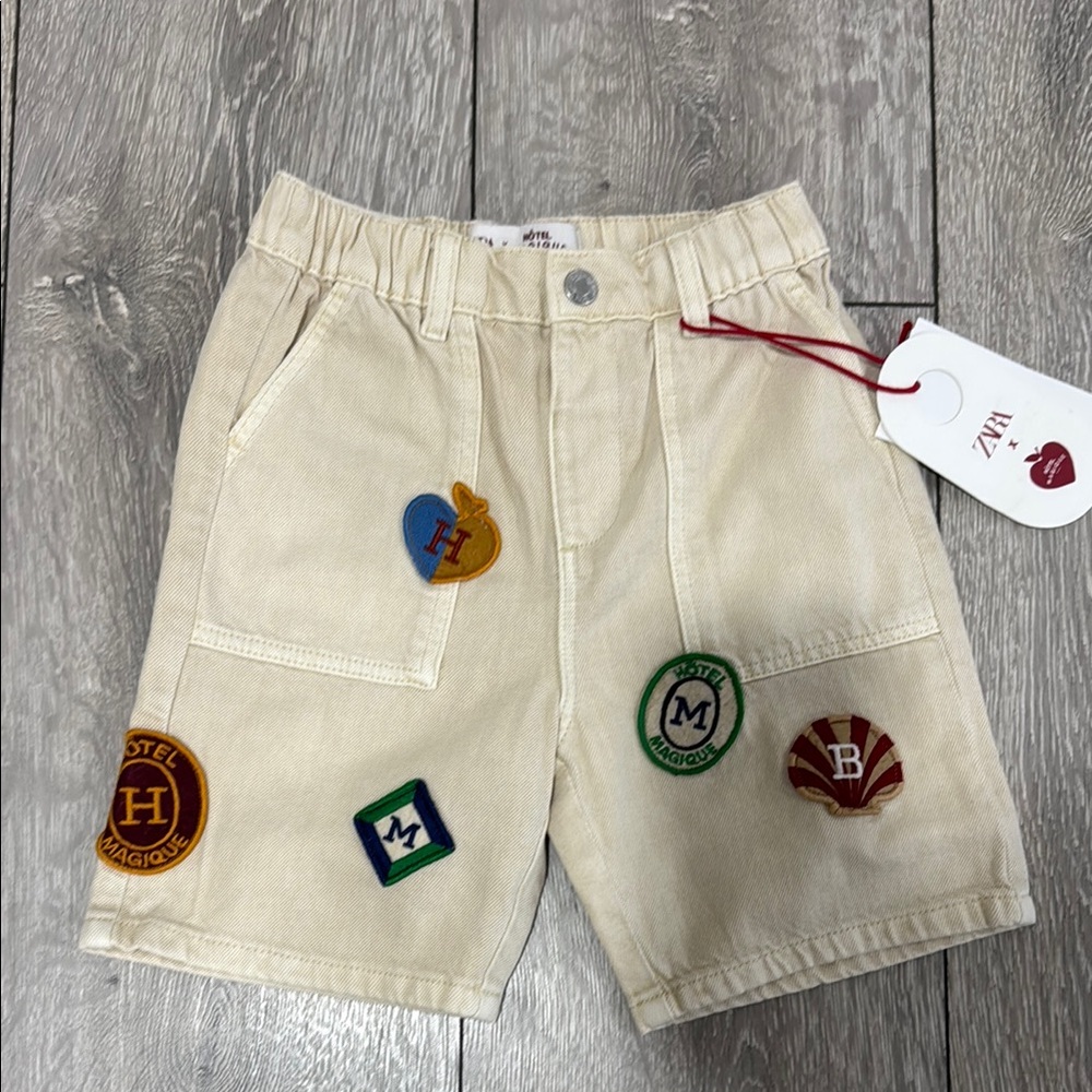 Zara Cream Shorts with Vibrant Patches